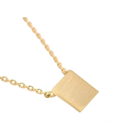 Handmade Brushed Metal Geometric Shape Disc Necklace Square-Gold $8.54 Necklaces