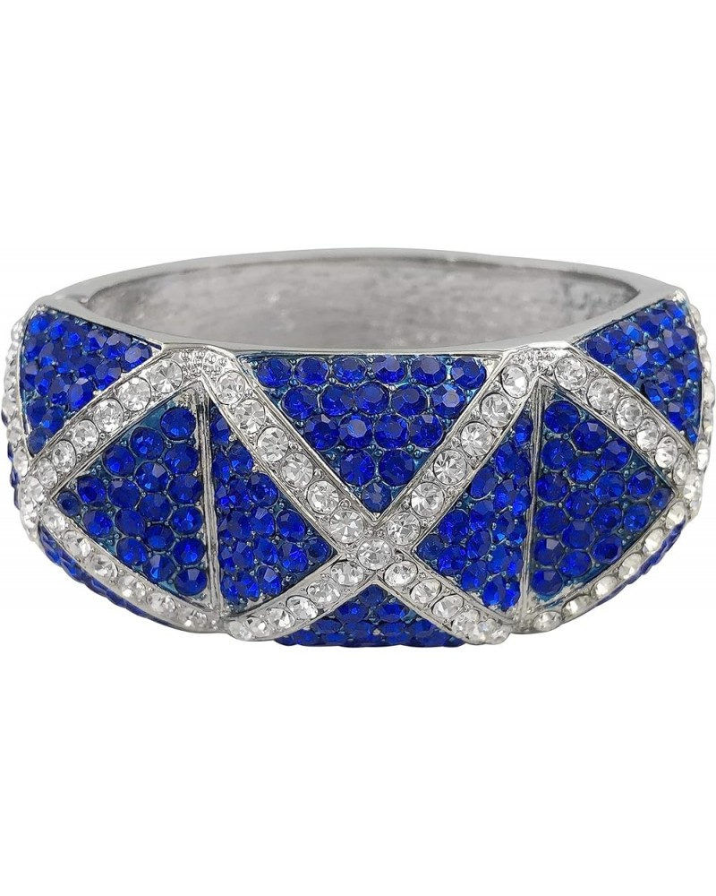 Multi Color Rhinestone Unique Chunky Wide Statement Hinged Bangle Bracelet Royal Blue & Clear $14.04 Bracelets