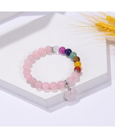 Healing Crystal Bracelet For Women Heart Charm Bracelets Crystal Beaded Bracelet Adjustable Handmade Chakra Bracelets Stone S...