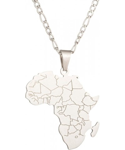 18K Gold Plated Stainless Steel Africa Map Pendant Necklace for Women Men Hiphop Flat Figaro Stainless Steel Necklace Chain c...