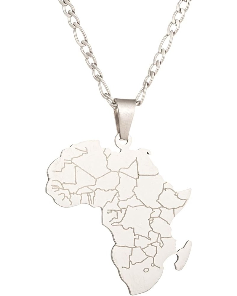 18K Gold Plated Stainless Steel Africa Map Pendant Necklace for Women Men Hiphop Flat Figaro Stainless Steel Necklace Chain c...