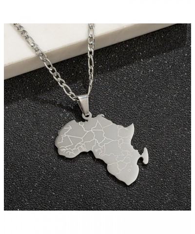 18K Gold Plated Stainless Steel Africa Map Pendant Necklace for Women Men Hiphop Flat Figaro Stainless Steel Necklace Chain c...