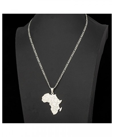 18K Gold Plated Stainless Steel Africa Map Pendant Necklace for Women Men Hiphop Flat Figaro Stainless Steel Necklace Chain c...