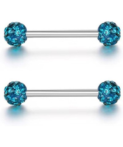 14G Stainless Steel Nipple Rings Glitter CZ Balls Straight Barbell Bars Tongue Ring 16mm(5/8 Inch) Body Piercing Jewelry Peac...