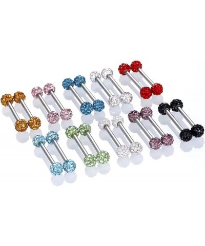 14G Stainless Steel Nipple Rings Glitter CZ Balls Straight Barbell Bars Tongue Ring 16mm(5/8 Inch) Body Piercing Jewelry Peac...