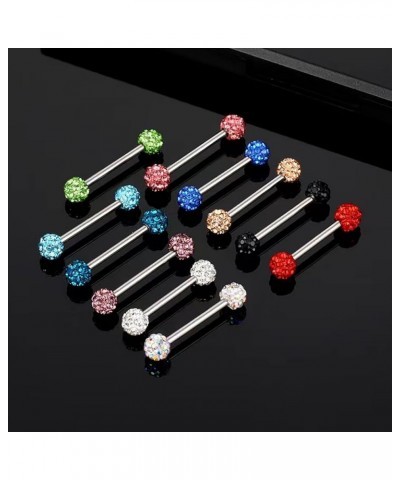 14G Stainless Steel Nipple Rings Glitter CZ Balls Straight Barbell Bars Tongue Ring 16mm(5/8 Inch) Body Piercing Jewelry Peac...