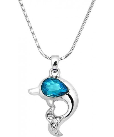 Dolphin Pendant Necklace Rhinestone Crystal Rhodium High Polished Style 10 - Aqua $8.63 Necklaces