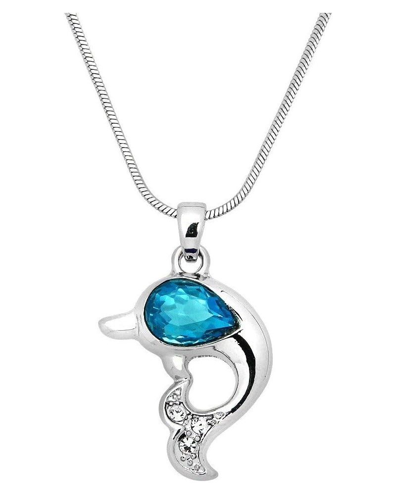 Dolphin Pendant Necklace Rhinestone Crystal Rhodium High Polished Style 10 - Aqua $8.63 Necklaces