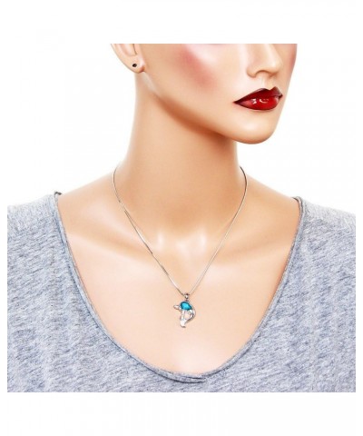 Dolphin Pendant Necklace Rhinestone Crystal Rhodium High Polished Style 10 - Aqua $8.63 Necklaces