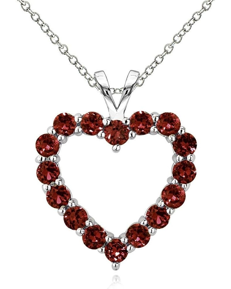 Sterling Silver Genuine, Created or Synthetic Gemstone Open Heart Necklace for Women Girls Bridesmaids January - Garnet $16.0...