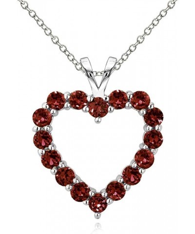 Sterling Silver Genuine, Created or Synthetic Gemstone Open Heart Necklace for Women Girls Bridesmaids January - Garnet $16.0...