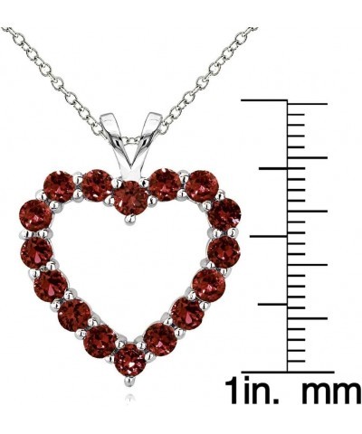 Sterling Silver Genuine, Created or Synthetic Gemstone Open Heart Necklace for Women Girls Bridesmaids January - Garnet $16.0...