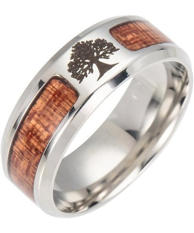 Engagement Love Rings Wedding Bands Unisex Wood Inlaid Stainless Steel Tree of Life Cross Finger Ring Jewelry Gift for Women/...