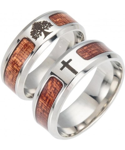 Engagement Love Rings Wedding Bands Unisex Wood Inlaid Stainless Steel Tree of Life Cross Finger Ring Jewelry Gift for Women/...