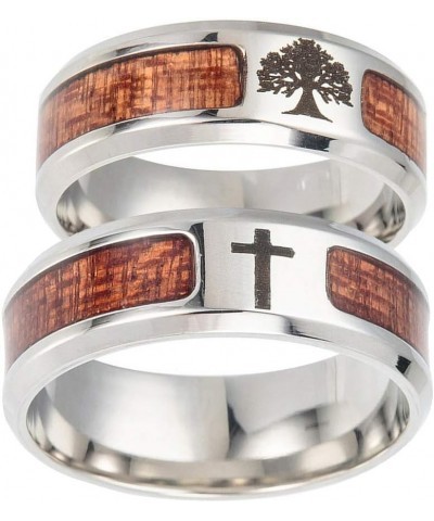 Engagement Love Rings Wedding Bands Unisex Wood Inlaid Stainless Steel Tree of Life Cross Finger Ring Jewelry Gift for Women/...