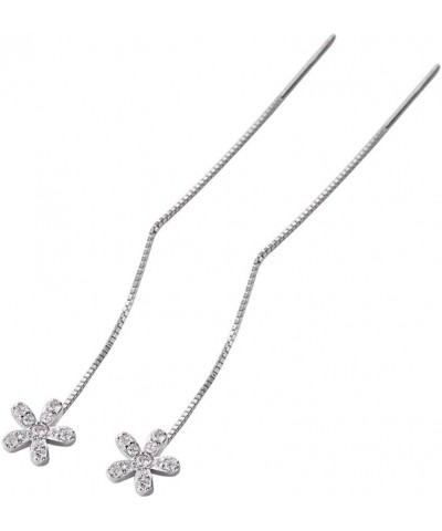 Little Flower Threader Dangle Drop Earrings Sterling Silver 925 Dainty Cubic Zirconia Crystal Daisy Flower Long Chain Tassel ...