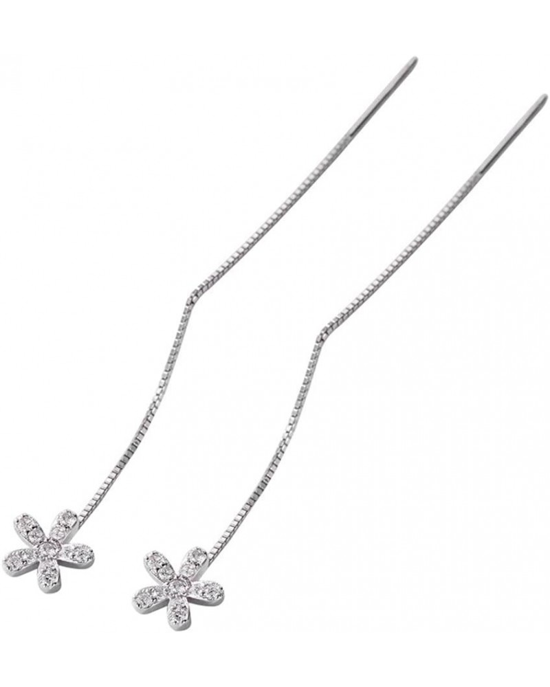 Little Flower Threader Dangle Drop Earrings Sterling Silver 925 Dainty Cubic Zirconia Crystal Daisy Flower Long Chain Tassel ...