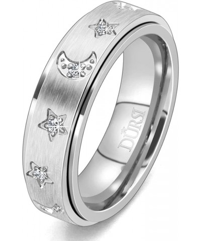 Moon Star Spinner Ring Fidget Anxiety Worry Rings for Women Girls Stainless Steel Engagement Wedding Promise Band with CZ Dia...