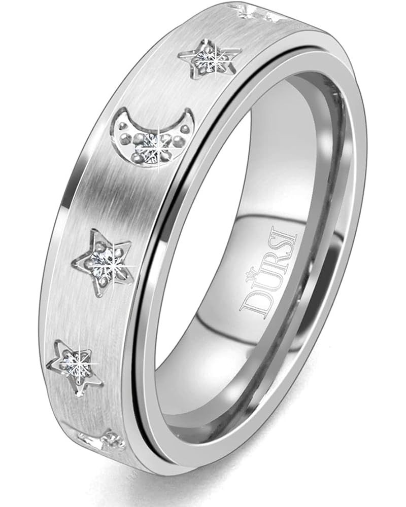 Moon Star Spinner Ring Fidget Anxiety Worry Rings for Women Girls Stainless Steel Engagement Wedding Promise Band with CZ Dia...