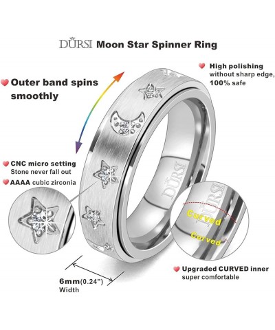 Moon Star Spinner Ring Fidget Anxiety Worry Rings for Women Girls Stainless Steel Engagement Wedding Promise Band with CZ Dia...