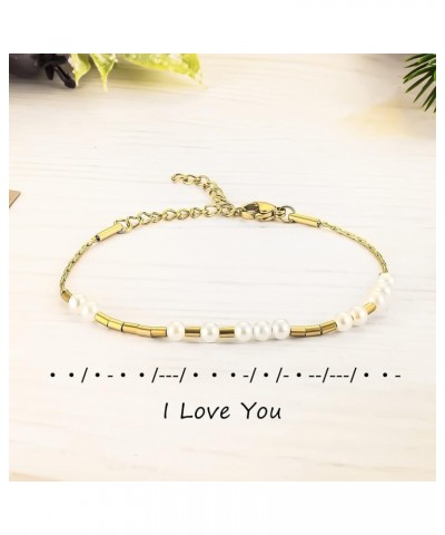 I Love You Morse Code Bracelet Morse Code Bracelets for Women Inspirational Gifts for Women Gold $6.15 Bracelets