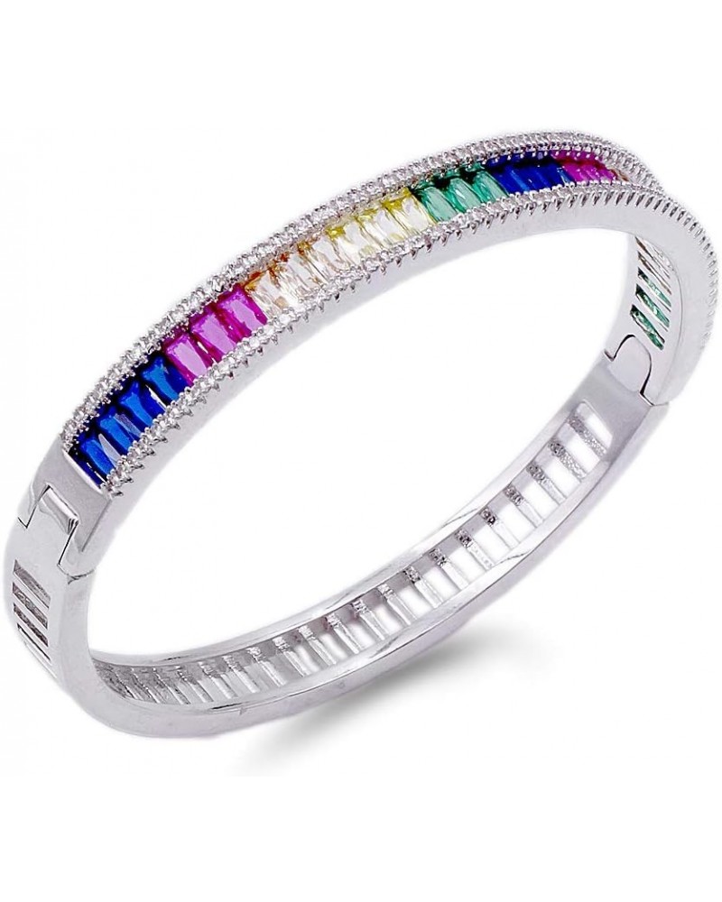 Rainbow color with Cubic Zirconia Stone Bangle for Women and Girls 7” Silver Multi-color $14.23 Bracelets