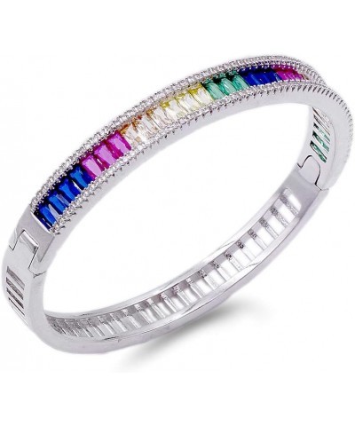 Rainbow color with Cubic Zirconia Stone Bangle for Women and Girls 7” Silver Multi-color $14.23 Bracelets