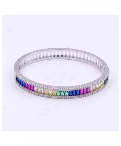 Rainbow color with Cubic Zirconia Stone Bangle for Women and Girls 7” Silver Multi-color $14.23 Bracelets