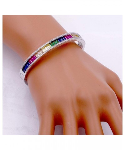 Rainbow color with Cubic Zirconia Stone Bangle for Women and Girls 7” Silver Multi-color $14.23 Bracelets