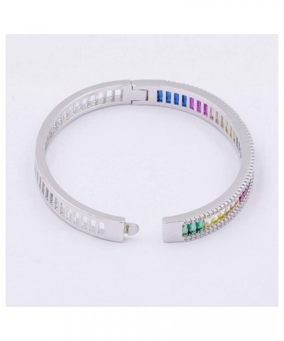 Rainbow color with Cubic Zirconia Stone Bangle for Women and Girls 7” Silver Multi-color $14.23 Bracelets