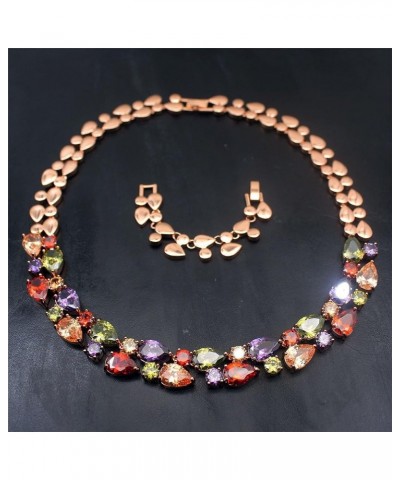 Rose Gold Multi Gemstone Jewelry Sets for Women,Sparkling Garnet Amethyst Morganite Peridot Topaz Necklace $17.45 Rings