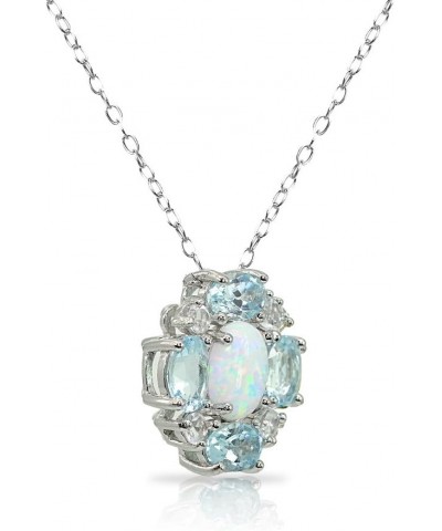 Sterling Silver Simulated or Genuine Gemstones Oval Necklace with White Topaz Accents Synthetic Opal & Blue Topaz $20.50 Neck...