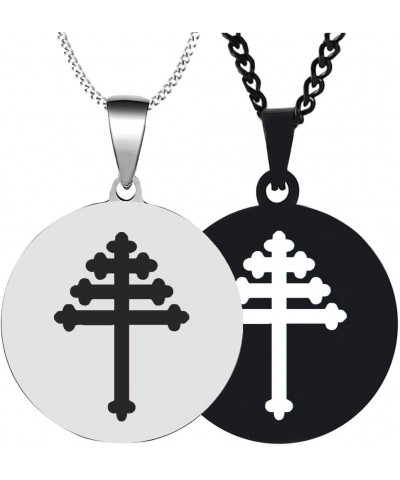 2PCS Engraved Maronite Cross Mens Womens Stainless Steel Maronite Church Pendant Necklace Chain Silver+Black $6.07 Necklaces