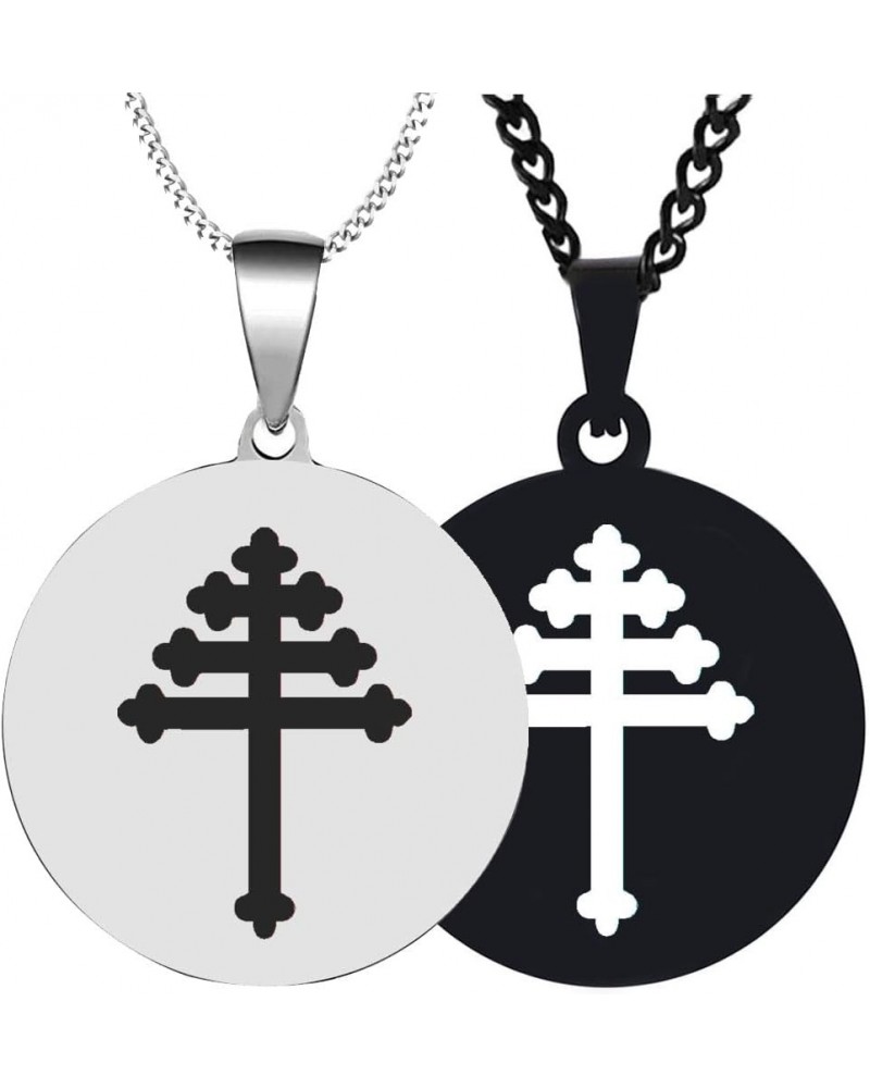 2PCS Engraved Maronite Cross Mens Womens Stainless Steel Maronite Church Pendant Necklace Chain Silver+Black $6.07 Necklaces