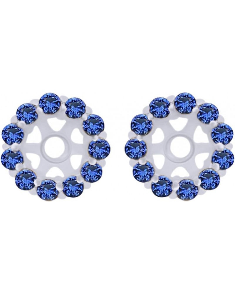 Round Cut Simulated Blue Sapphire Earring Jackets In 14K Solid Gold White Gold $96.90 Earrings