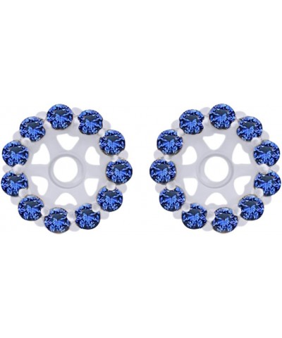 Round Cut Simulated Blue Sapphire Earring Jackets In 14K Solid Gold White Gold $96.90 Earrings