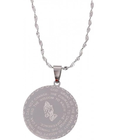 Bible Verse Prayer Necklace Christian Jewelry Stainless Steel Praying Hands Coin Medal Pendant Silver $7.94 Necklaces