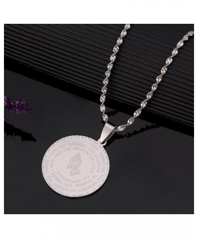 Bible Verse Prayer Necklace Christian Jewelry Stainless Steel Praying Hands Coin Medal Pendant Silver $7.94 Necklaces