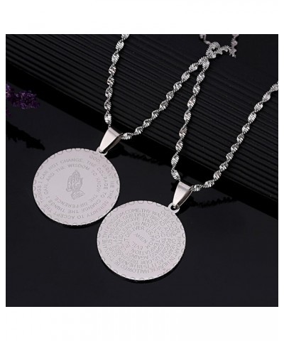 Bible Verse Prayer Necklace Christian Jewelry Stainless Steel Praying Hands Coin Medal Pendant Silver $7.94 Necklaces