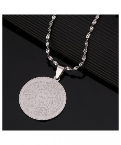 Bible Verse Prayer Necklace Christian Jewelry Stainless Steel Praying Hands Coin Medal Pendant Silver $7.94 Necklaces