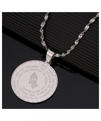 Bible Verse Prayer Necklace Christian Jewelry Stainless Steel Praying Hands Coin Medal Pendant Silver $7.94 Necklaces