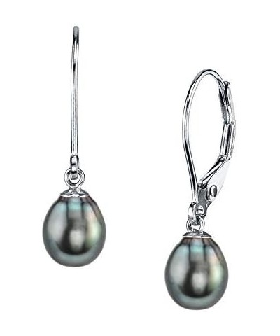 Gold AAA Quality Drop Genuine Black Tahitian South Sea Cultured Pearl Leverback Earrings for Women 10.0-11.0mm $48.24 Earrings