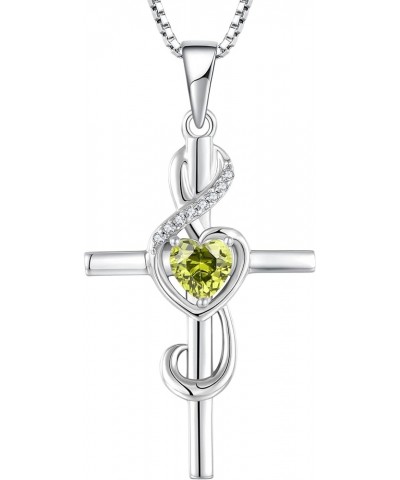 Women's Note Cross Necklace Sterling Silver Crucifix Pendant Treble Clef Jewelry for Music Lover 08-peridot-Aug $28.80 Necklaces