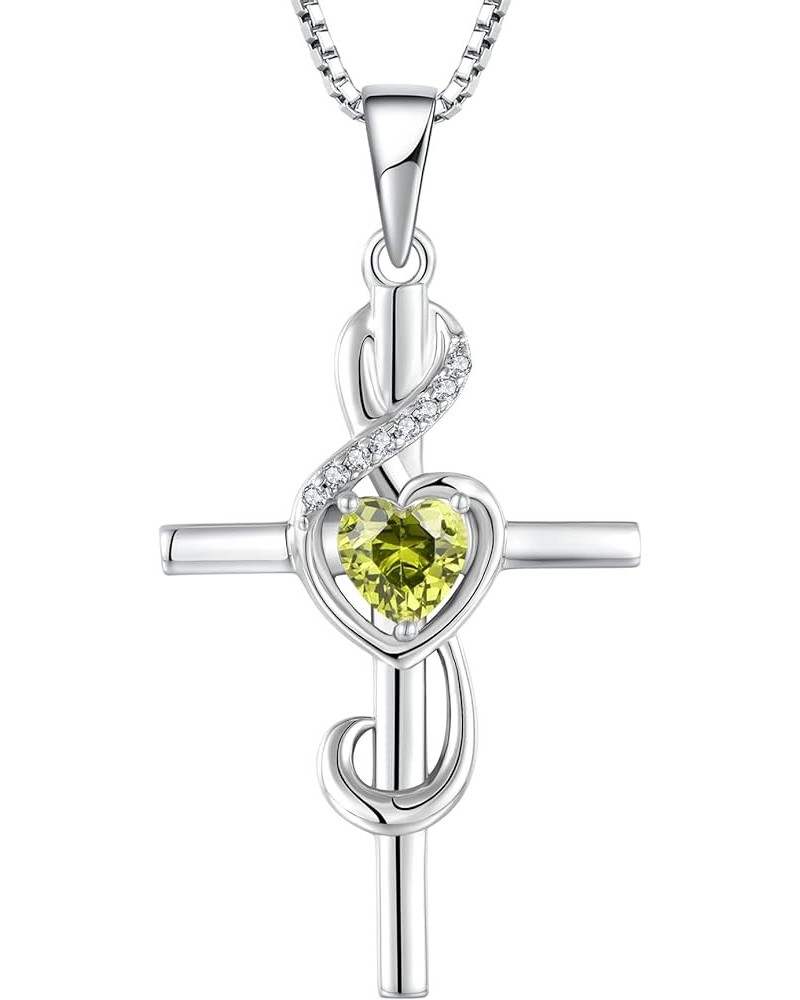 Women's Note Cross Necklace Sterling Silver Crucifix Pendant Treble Clef Jewelry for Music Lover 08-peridot-Aug $28.80 Necklaces