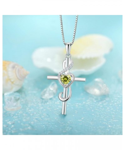 Women's Note Cross Necklace Sterling Silver Crucifix Pendant Treble Clef Jewelry for Music Lover 08-peridot-Aug $28.80 Necklaces