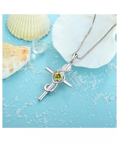 Women's Note Cross Necklace Sterling Silver Crucifix Pendant Treble Clef Jewelry for Music Lover 08-peridot-Aug $28.80 Necklaces