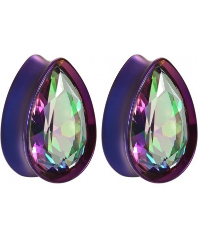 Surgical Steel Teardrop Zircon Double Flared Ear Tunnels and Plugs Stretcher Expander Sold As Pair Gauge 8mm-25mm 1/2"-12mm 1...