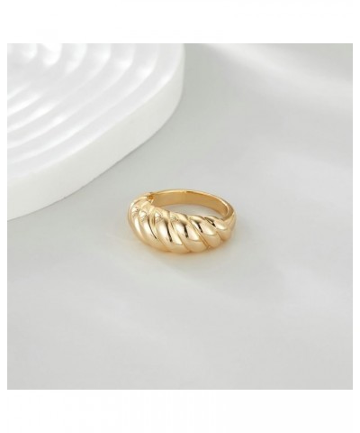 Gold Rings for Women 14K Gold Plated Chunky Rings Statement Ring Braided Twisted Signet Croissant Dome Ring Jewelry Gift Gold...