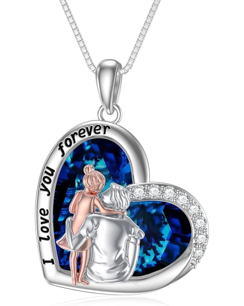 S925 Sterling Silver Daughter Heart Pendant Necklace from Dad Mom I Love You Forever Jewelry 11-01-Hug-Blue Heart Crystal $18...