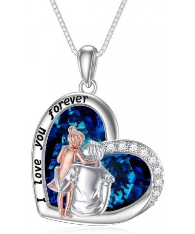 S925 Sterling Silver Daughter Heart Pendant Necklace from Dad Mom I Love You Forever Jewelry 11-01-Hug-Blue Heart Crystal $18...